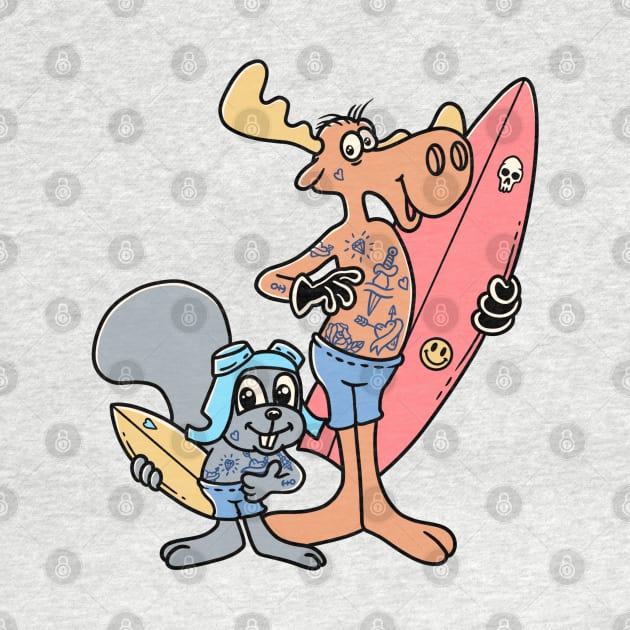 Rocky and bullwinkle surfing by something_kind